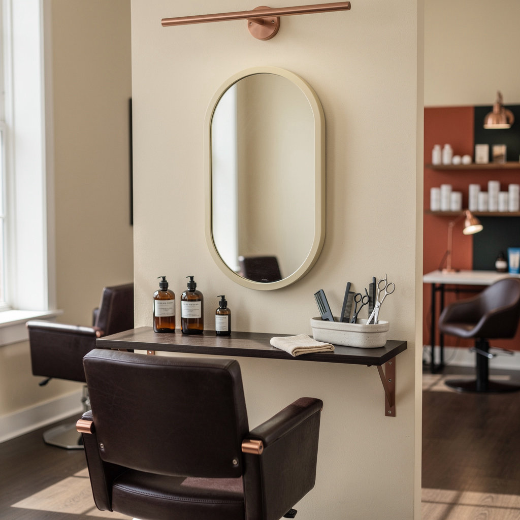 Interior of Copper Thimble Hair & Nail, a warm neighborhood hair and nail salon in the Fan District, Richmond, VA