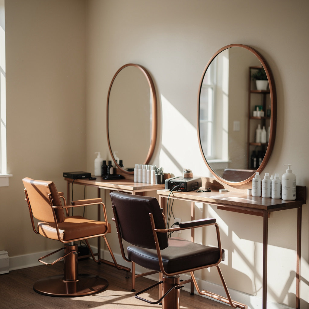 Interior of Copper Thimble Hair & Nail, a cozy neighborhood neighborhood salon in the Fan District, Richmond, VA
